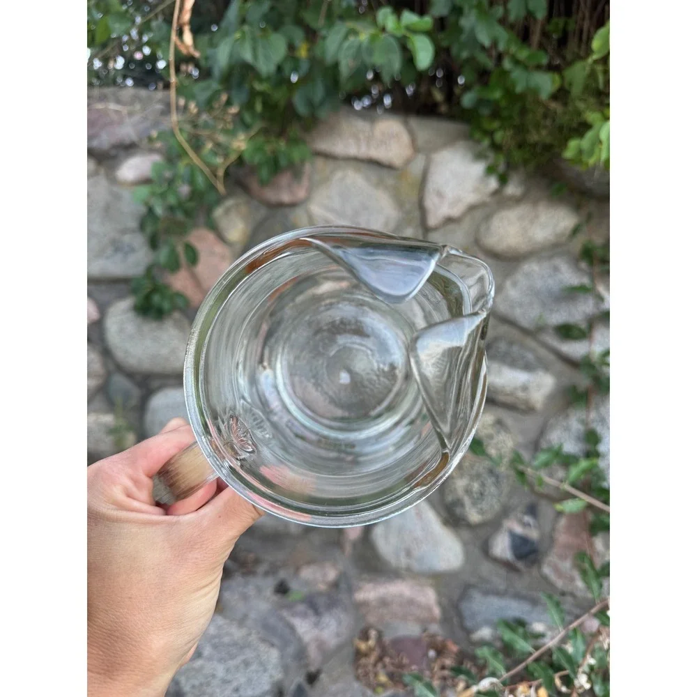 Vintage Mushroom Glass Pitcher with Ice Lip Retro Orange Pink 70s Cottagecore